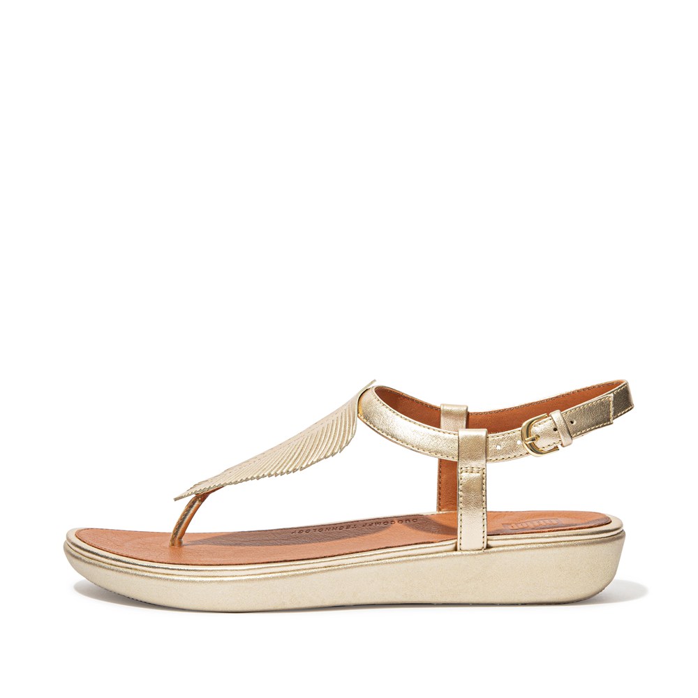 Fitflop Womens Sandals Gold - Tia Feather Metallic Leather Back-strap - YQ8475120